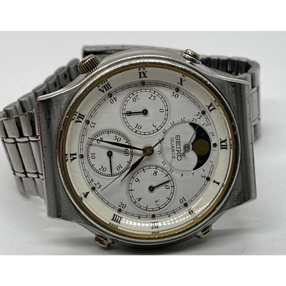 Vintage 7a48-7000 JDM Seiko Chronograph Quartz Watch Moon Phase Moonphase - Picture 9 of 9